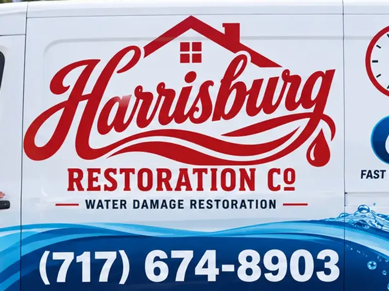 Harrisburg Restoration Co logo on the company van, insurance claims help in Harrisburg, PA