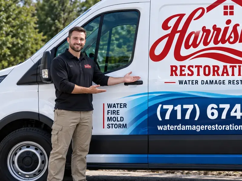Harrisburg Restoration Co technician beside the company van, the Harrisburg Restoration Co team