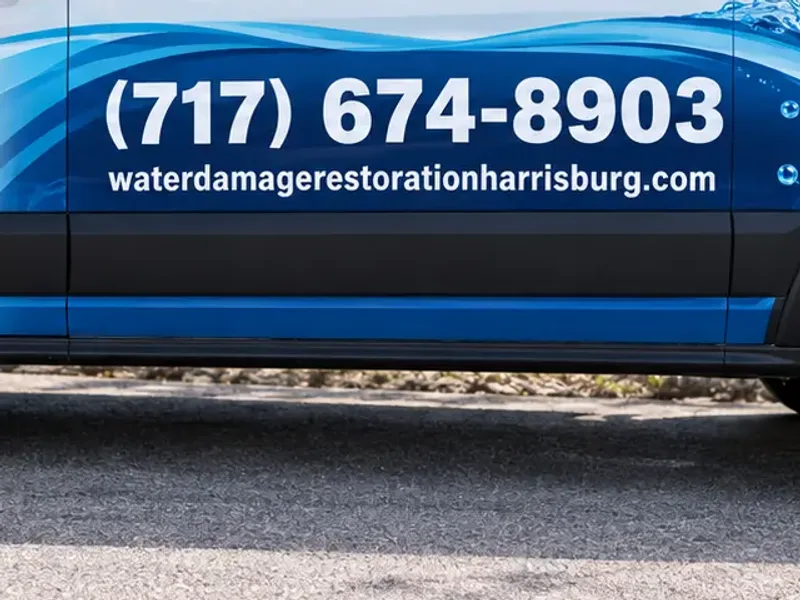 Harrisburg Restoration Co van with the (717) 674-8903 phone number, call for emergency restoration in Harrisburg, PA