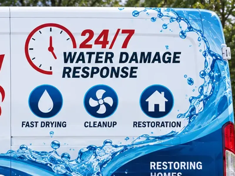Harrisburg Restoration Co van showing 24/7 water damage response, fire and smoke restoration in Harrisburg, PA